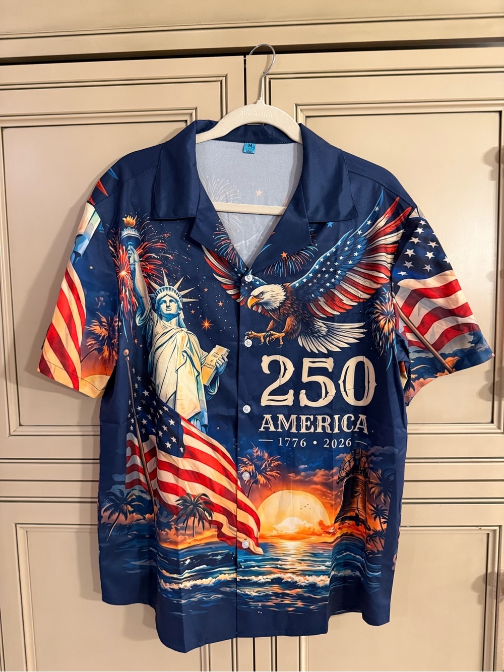 New Patriotic Blue 250 America USA Flag Graphic Men's Button-Up dress Shirt Sz M